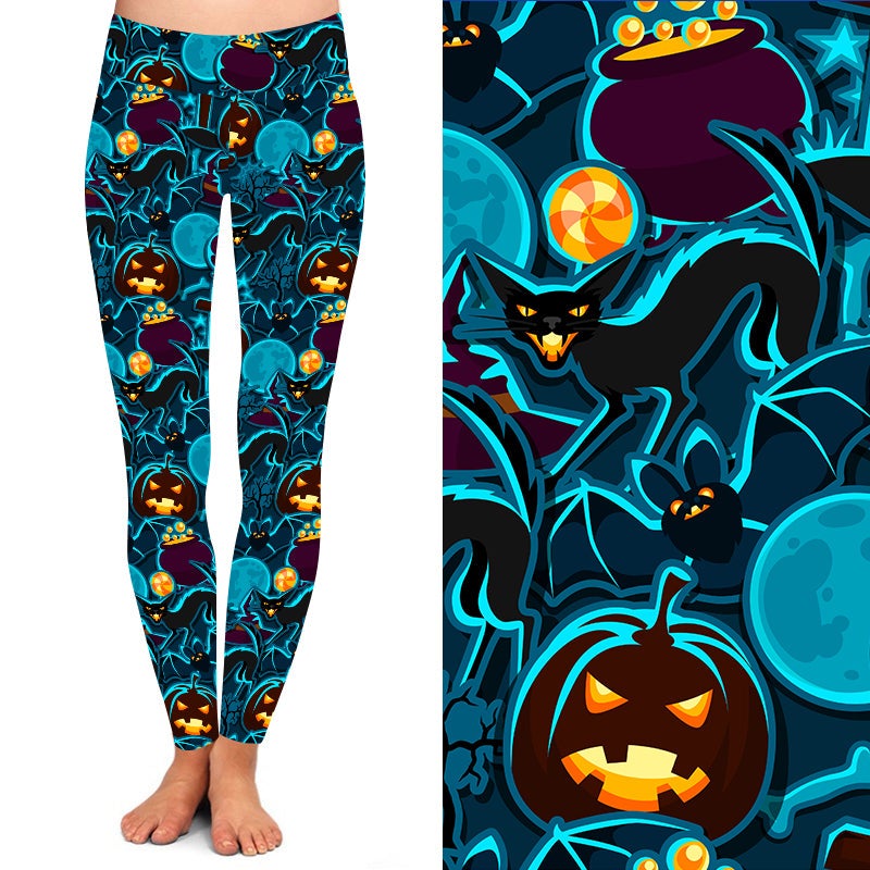 Blue Pumpkin Halloween Leggings w/Pockets